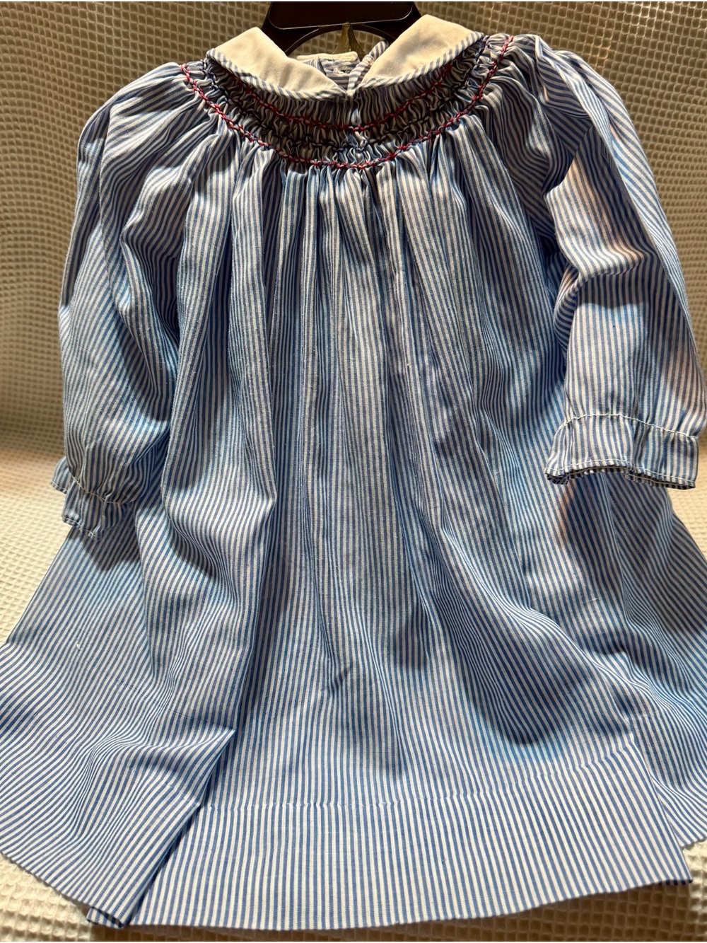 Striped Blue Smocked Neck Kids Dress